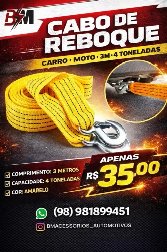 CABO DE REBOQUE CARRO ? MOTO ? 3M ?4 TONELADAS