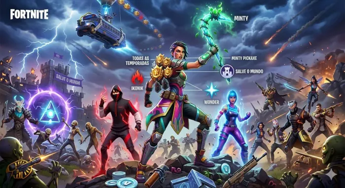 Conta do fortnite -Passes batalhas de temporadas, salve o mundo Fundador, itens exclusivos