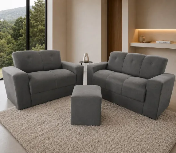 JOGO DE SOFA 5 LUGARES COM PUFF MACIO