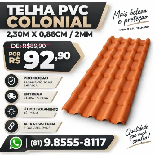 Telha PVC Colonial Cerâmica (2,30m x 0,86cm / 2mm)