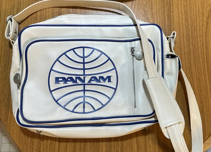 Bolsa Carteiro Aviação PanAm couro bege 40x29x8