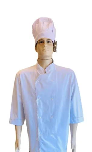 Dolmã branca, brim pesado, det bco, com gorro métre Tam g