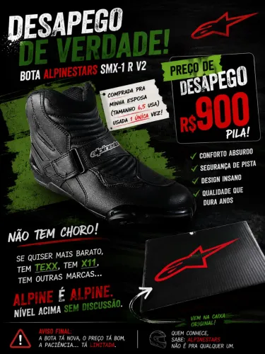 Bota Alpinestars SMX-1 R V2 - Tamanho 6,5 USA