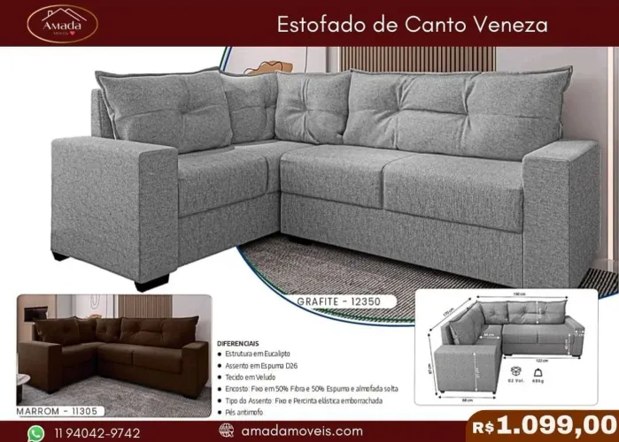 Estofado De Canto Veneza - à pronta entrega