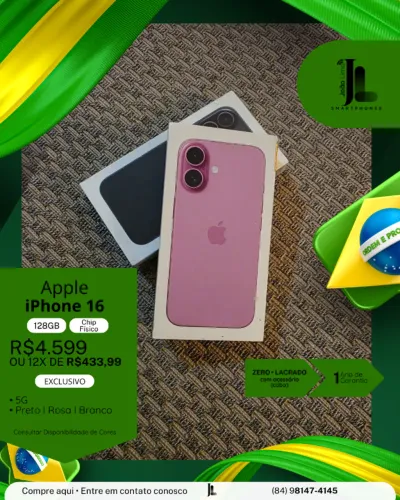 IPHONE 16, 128GB, CHIP FÍSICO, LACRADO, EXCLUSIVO!