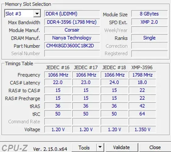 corsair 8GB 3600 CL18 DDR4