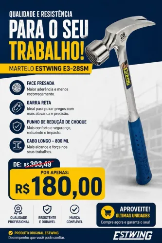 ESTWING Martelo emoldurado - 800 ml cabo longo garra reta rasgo com face fresada e punho d