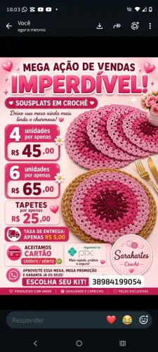 Kits de soupplats em crochê