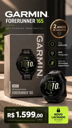 Relógio GPS Garmin Forerunner 165 Amoled 2 anos de garantia