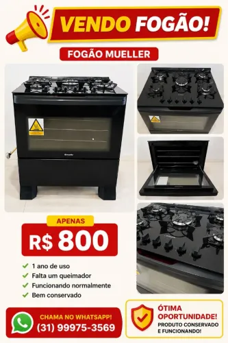 Fogão Mueller 5 bocas preto por  700,00
