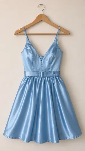 vestido de festa azul rodado juvenil
