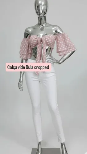Calça Vide bula skinny e cropped poa wara wara TAM 40