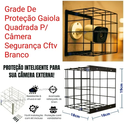 Grade De Proteção Gaiola Quadrada P/ Câmera Segurança Cftv Preta