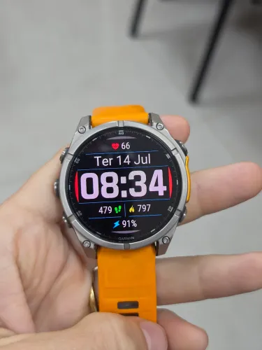 Relogio Garmin Fenix 8 47mm Laranja amoled saphira