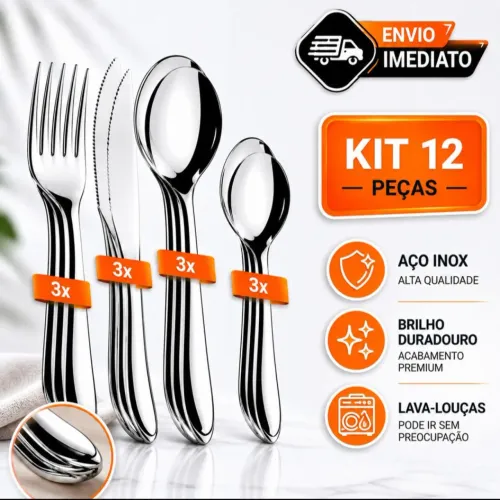Kit de Talheres inox 12 peças