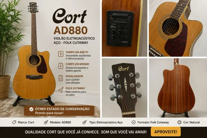 Violão Cort AD880 Folk Dreadnought Elétrico