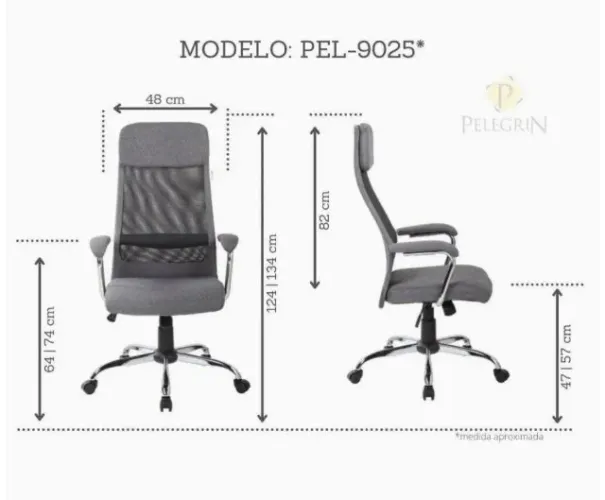 Cadeira de escritório presidente Pelegrin Pel-9025 Cinza