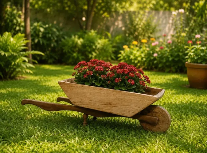 Carrinho de mão artesanal para decoração com plantas