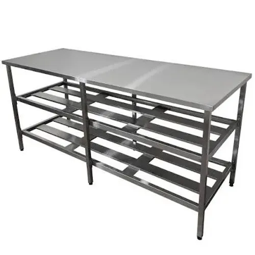 Mesa Aco Inox 2 Prateleiras Fenestradas 190x70x90 Gastromixx