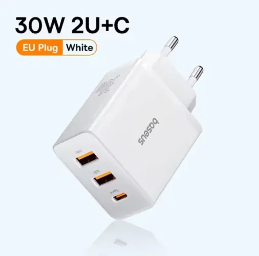 Carregador Baseus 30W PD Turbo 2 USB + USB-C Carregamento Rápido