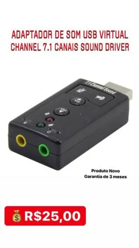 Adaptador De Som Usb Virtual Channel 7.1 Canais Sound Driver