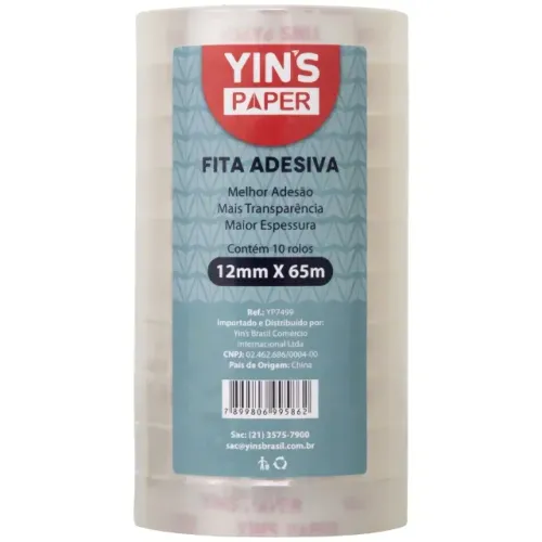 Fita Adesiva Transparente Yins Paper 1un 12mmx65mts Yp7499