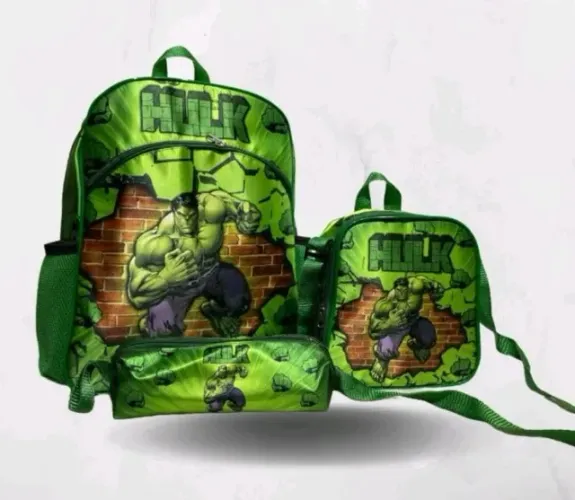 Promoção Kit Mochila de Costas Hulk + Estojo + Lancheira Térmica