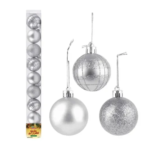 Bola De Natal Cristal 5cm 9pçs Prata Zc420
