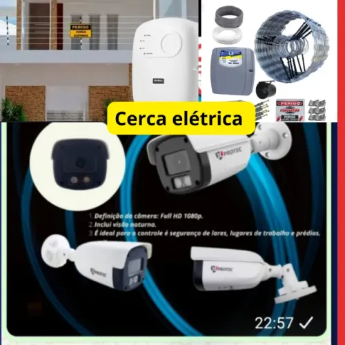 Cerca elétrica, câmera de segurança,concertina 