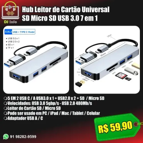 Hub USB C 4 em 1 Porta Dual 4 Portas USB
