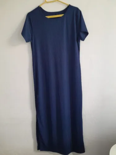 Vestido manga curta canelado - Cor: Azul Marinho - Tam.:  44