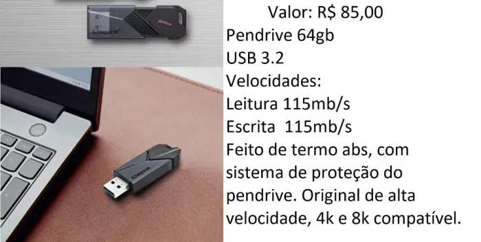 Pen drive Kingston USB 3.2 super rápido 64gb novo