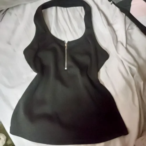 regata preta lisa básica zíper prateado