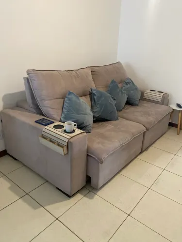 Sofá retrátil 4 Lugares Suede bege