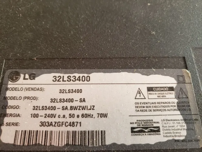 Tv lg 32ls3400 com defeito