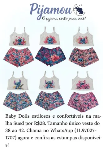 Baby Dolls Pijamas Femininos Estilosos Confortáveis Tamanho Único