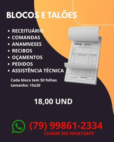 Blocos, talões, anameneses, receituarios, orçamentos