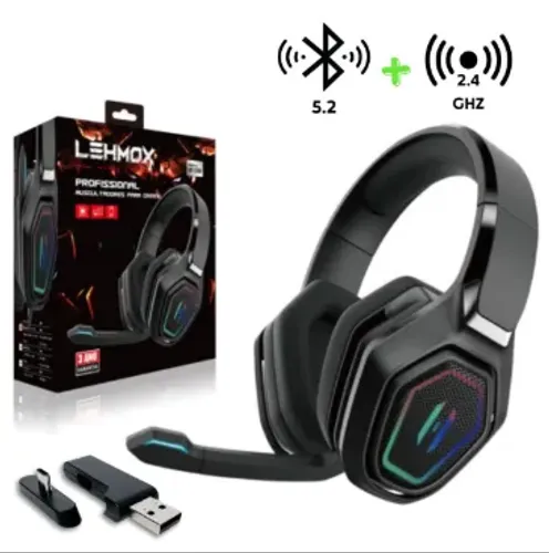 Headset Gamer Lehmox Hyper G.T Profissional com LED - Bluetooth, Fio e USB LEY-2253