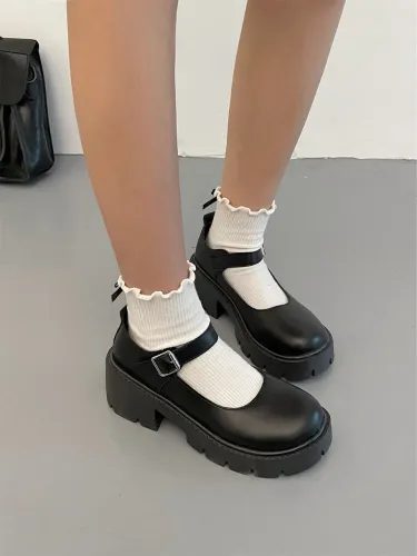 Sapato Feminino Estilo Coreano Cute com Fivela