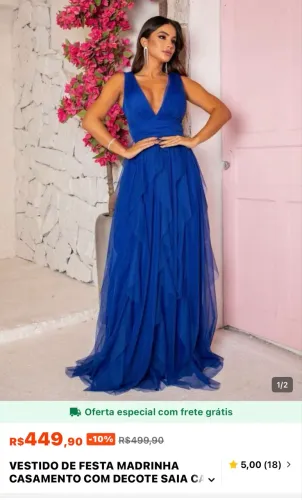 Vestido de festa madrinha azul Royal 