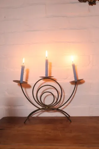 CANDELABRO DE VELAS EM METAL CIRCULOS MODERNO ANTIGO ANTIQUARIO DECORAÇÃO VINTAGE CASTIÇAL