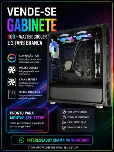 Gabinete Gamer + Water Cooler 240mm + 3 Fans RGB Brancas