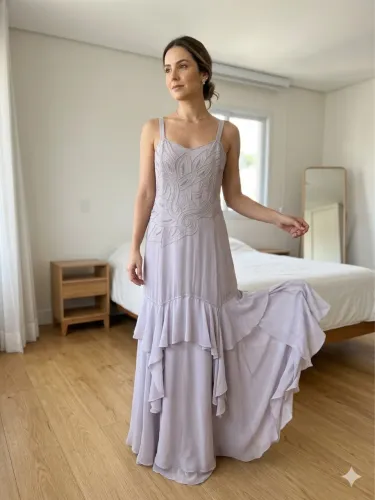 Vestido festa lilás bordado