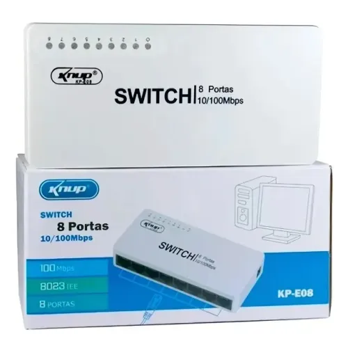 Switch Knup KP-E08B 8 Portas RJ45 10/100Mbps Fast Ethernet hub bivolt pode retira no local