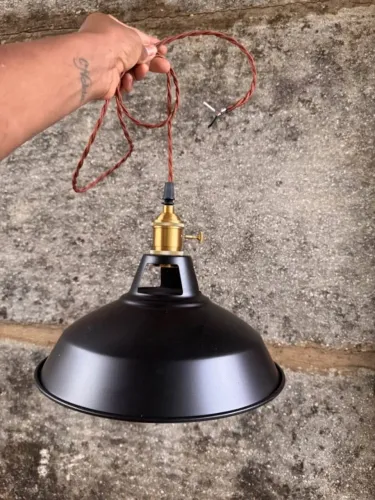 Luminaria Pendente Industrial Preto Fio Corda Retro - Nova