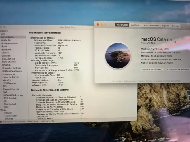 MacBook Pro 15 2018 i7 16GB RAM 256GB SSD + Placa 4GB - Ótimo Estado