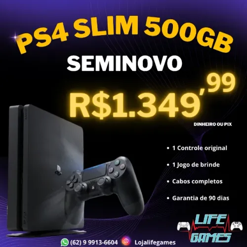 Ps4 Slim 500GB seminovo c/ garantia, loja física