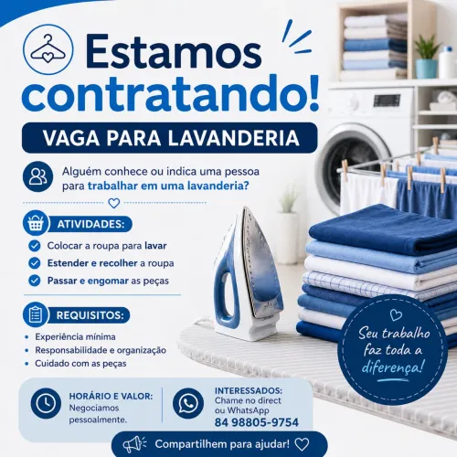 Vaga de emprego para serviços de lavanderia 