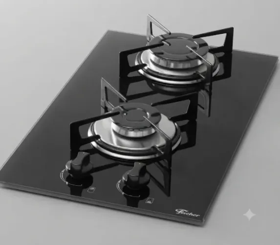 Cooktop A Gás Fischer 2 Bocas Mesa Vidro Bivolt Preto