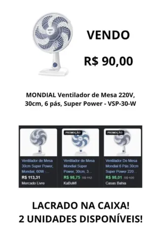 Ventilador mondial 30cm 220v